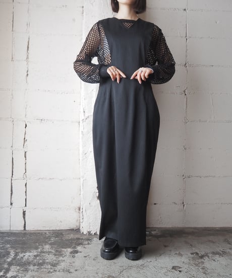 1980's Shadow Stripe V Neck Jumper Skirt BK