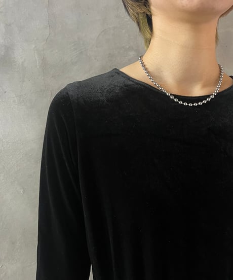 Crew Neck Waist Gather Velour Dress BK
