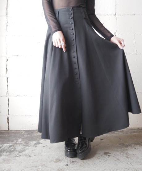 Front Many Button Flered Skirt BK