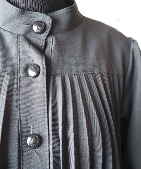1960's Stand Collar Pleated Dress Coat BK