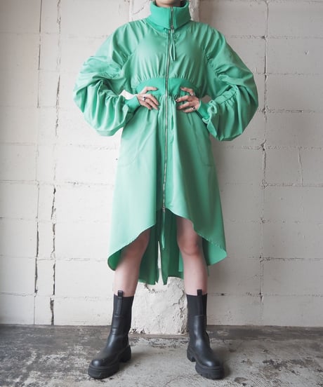 Gather Sleeve Zip Up Dress Coat GN