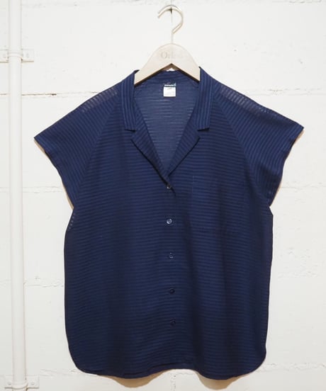Stripe Open Collar Sheer Blouse NV