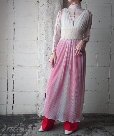 Pleated Sheer Waist Gather Dress WH