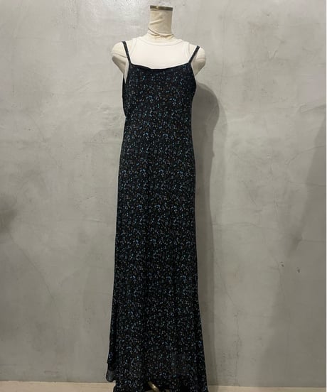 Flower Pattern Design Slit Camisole Dress BKBL