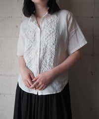 SIMONCINI COLLEZIONI Open Collar Embroidery Linen Shirt IV