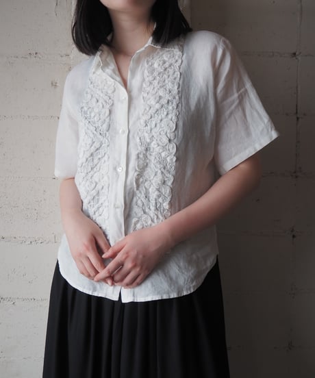 SIMONCINI COLLEZIONI Open Collar Embroidery Linen Shirt IV