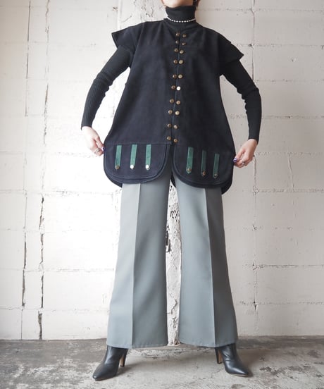 Many Loop Button Leather Jacket BK