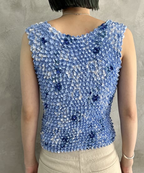 Popcorn Flower Pattern No Sleeve Tops BLWH