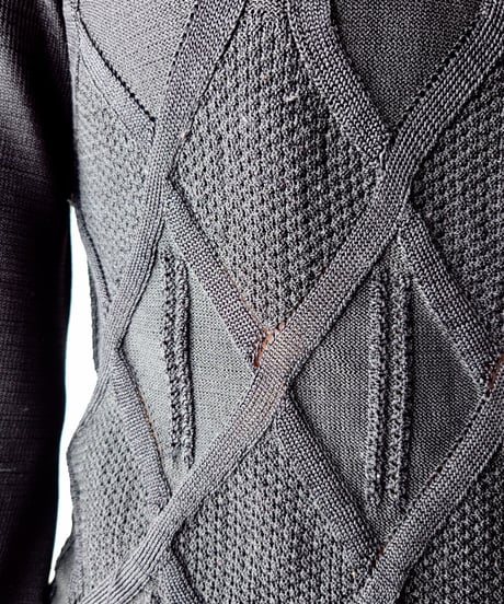 Rhombus Pattern Puff Sleeve Knit BK