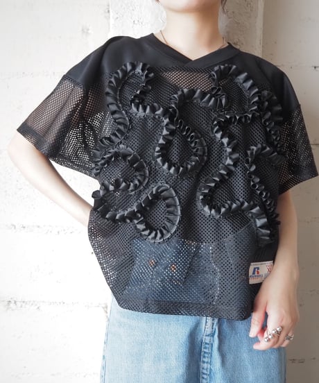 REMAKE Frilled Short Mesh Tee BK