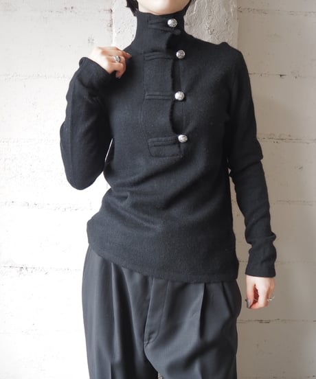 LAUREN Embrem Button Wool Knit BK