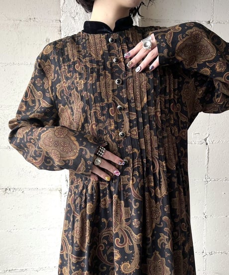 Velour Collar Paisley Pattern Dress BKBR