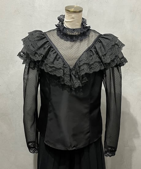 GUNNIES Stand Collar Lace Blouse BK