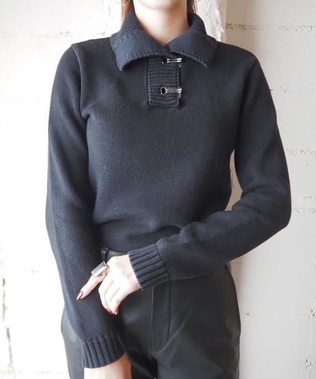 LAUREN JEANS Metal Hook Cotton Collar Knit BK