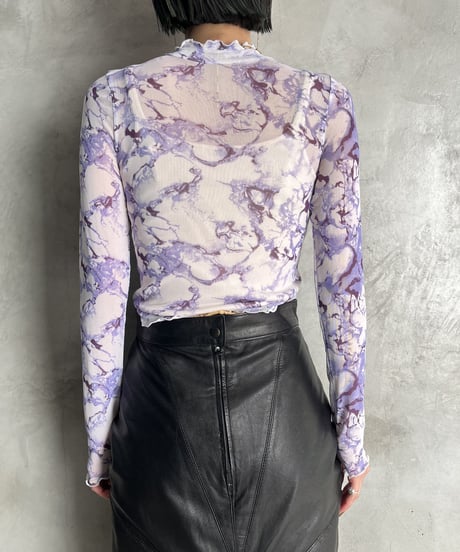 Marble Pattern Frilled See Through Tops PURWH