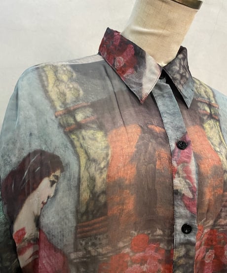 Art Pattern Sheer Shirt Dress BLRE