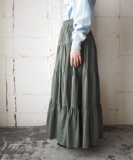 Color Denim Tiered Skirt KA