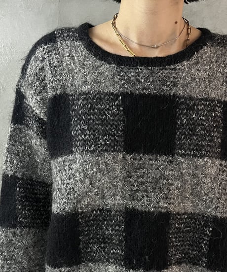 Block Check Pattern Mohair Knit BKGR