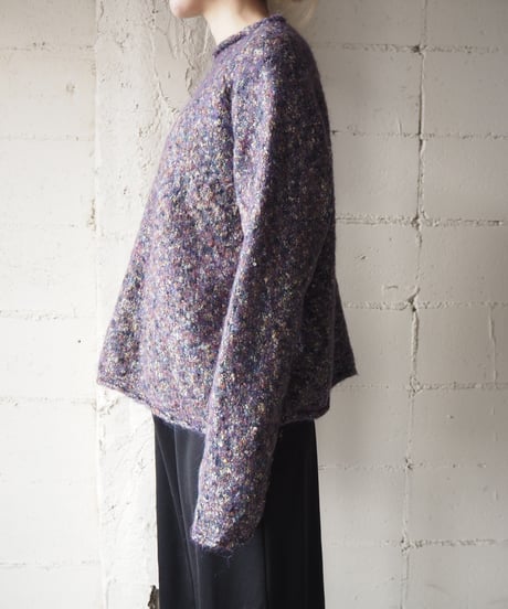 Mix Nep Yarn Rolled Neck Knit PUR