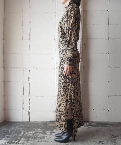 Stand Collar Pattern Cutsewn Dress BK MU
