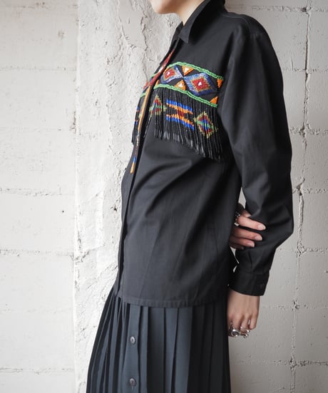 Beads Embroidery Western Shirt BK
