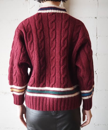 HERMES Multi Color Cable  Knit Sweater BUR