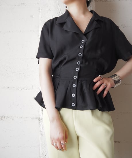 Open Collar Peplum Blouse BK