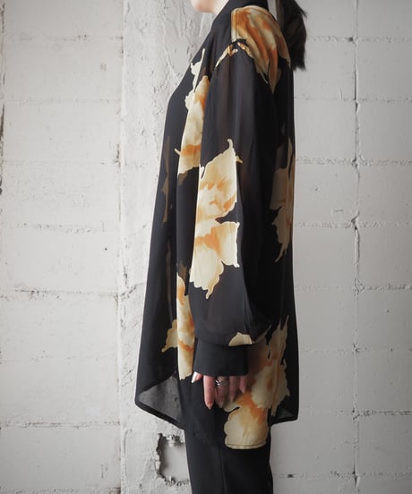 Floral Pattern Sheer Shirt BK YE