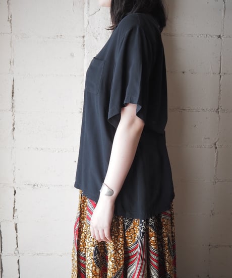 Open Collar Short Sleeve Rayon Shirt BK