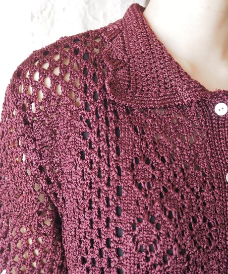 Hand Made Crochet Collar Cardigan BUR
