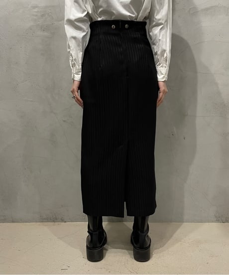 Shadow Stripe Button Tight Skirt BK