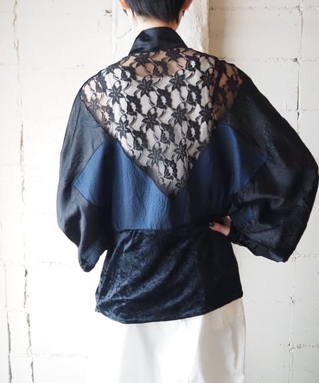 Velour × Lace Design China Shirt BKNV