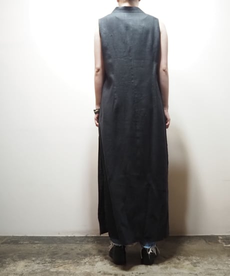 Open Collar Linen Long Vest