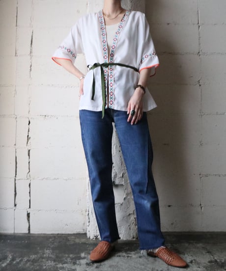 Embroidery × String Design Blouse WH