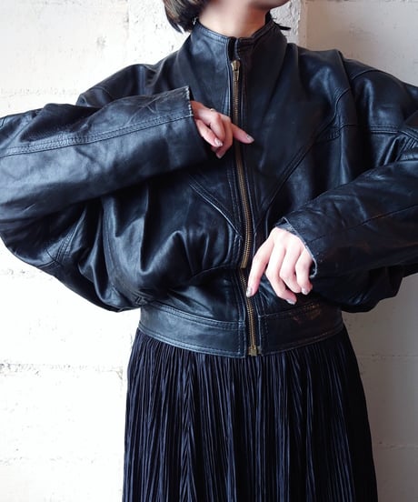 Stand Collar Dolman Leather Jacket BK