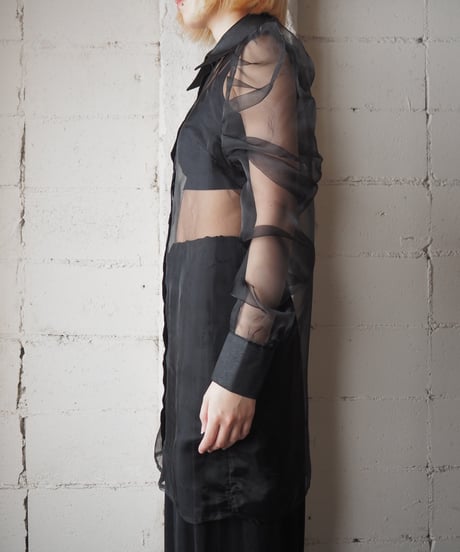 Volume Sleeve Sheer Long Shirt BK