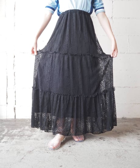 Lace Tiered Easy Skirt BK