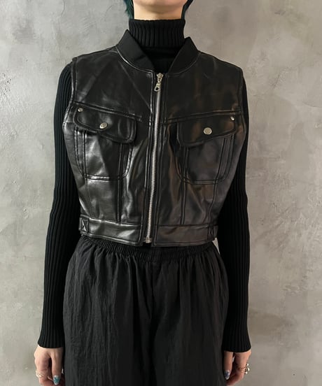 Fake Leather Short Vest BK