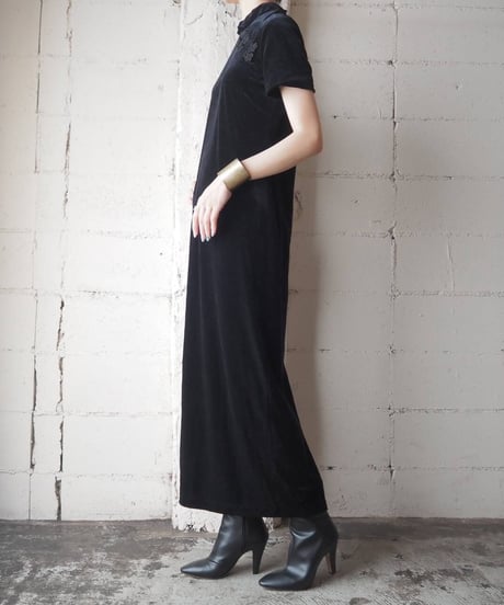 Short Sleeve Velour China Dress BK