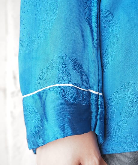 1960〜70's Open Collar Satin China Shirt BLWH