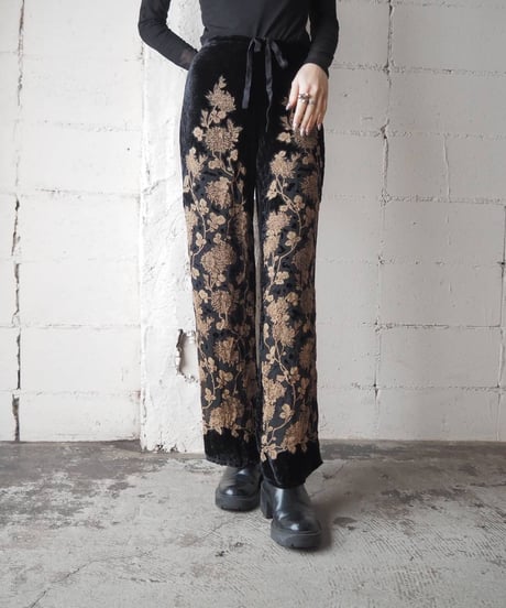 Flower Print Velour×Sheer Pants BKBE