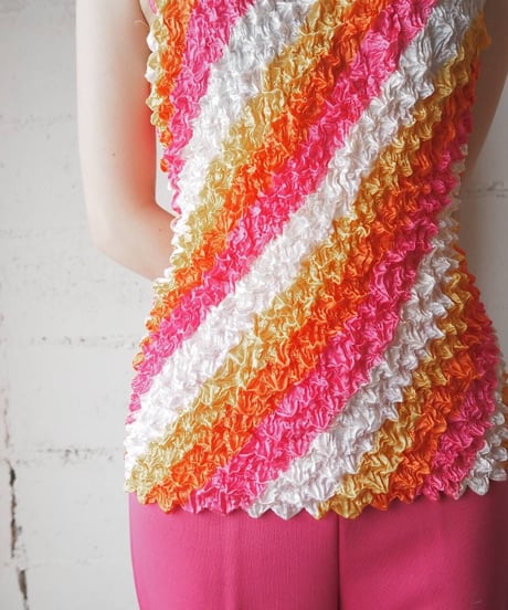 Stripe Popcorn Camisole WH OR PI