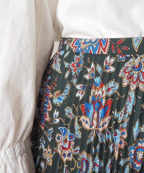 LAUREN Paysley Pattern Pleated Skirt GNBLRE