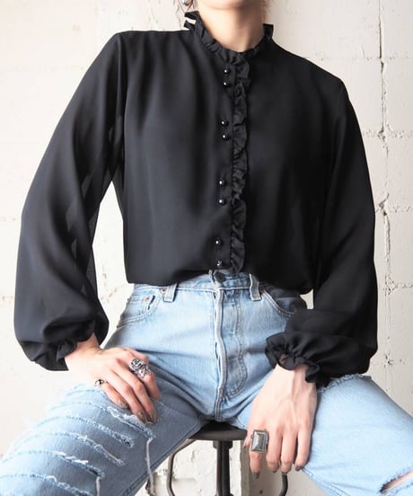 Frill Collar Sheer Blouse BK