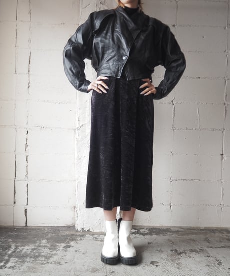 Collarless Short Leather Jacket BK