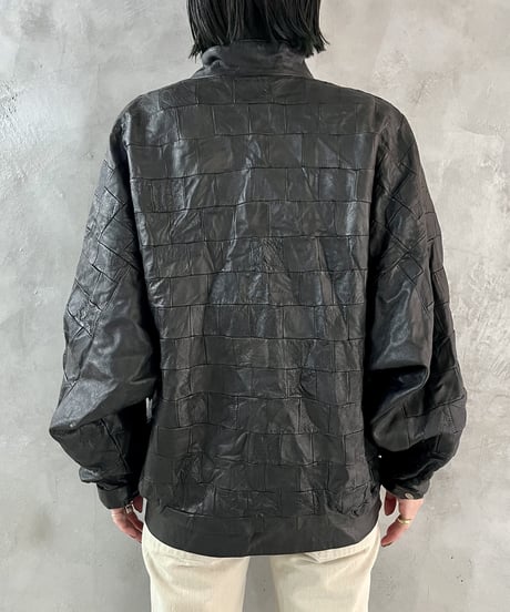 Patchwork Dolman Sleeve Leather Jacket BK