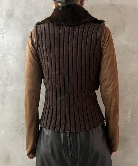 Fake Fur×Knit Design Vest BR