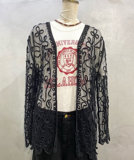 Tape Embroidery Sheer Cardigan BK