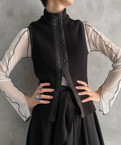N/S High Neck Double Zip Up Tops BK