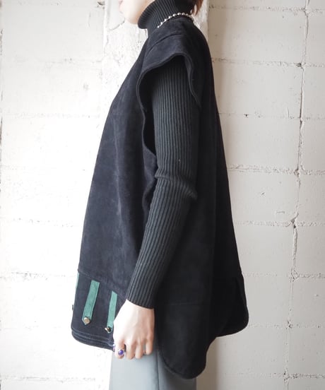 Many Loop Button Leather Jacket BK